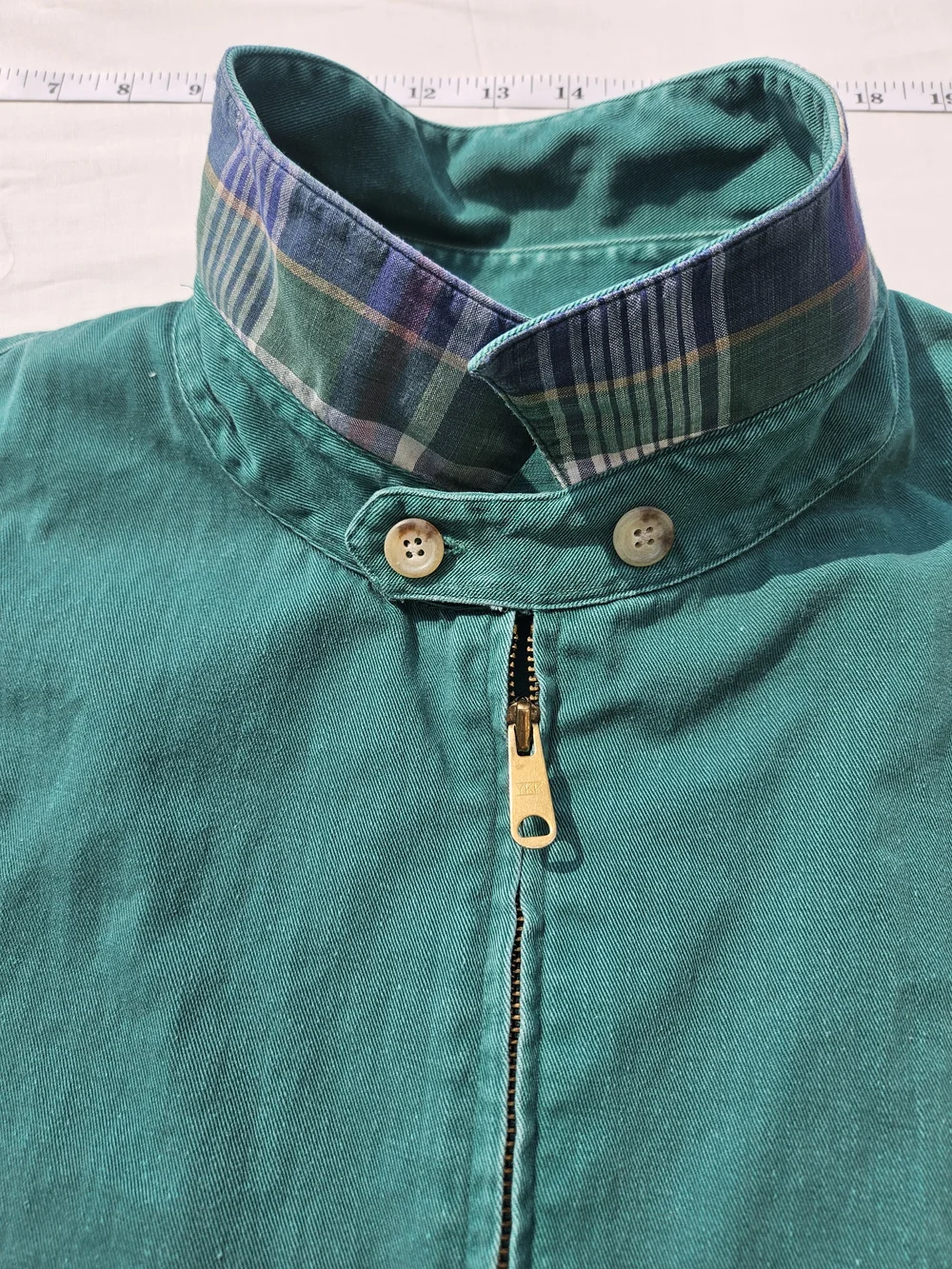 Rare Polo Ralph Lauren Green 100%cotton Zip Jacket XL Flip Collar Made In Canada
